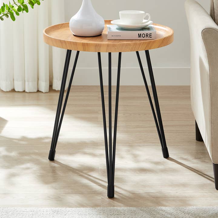 Table d'appoint Tadao à bords arrondis avec pieds en épingle à cheveux - Bambou pour la vente par Danya B