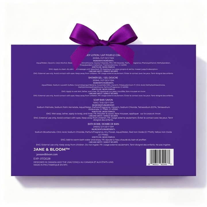 Jane and Bloom USA - Wholesale Bath & Body Set - Lavender & Bergamot Spa Gift Set For Sample (1 box)7