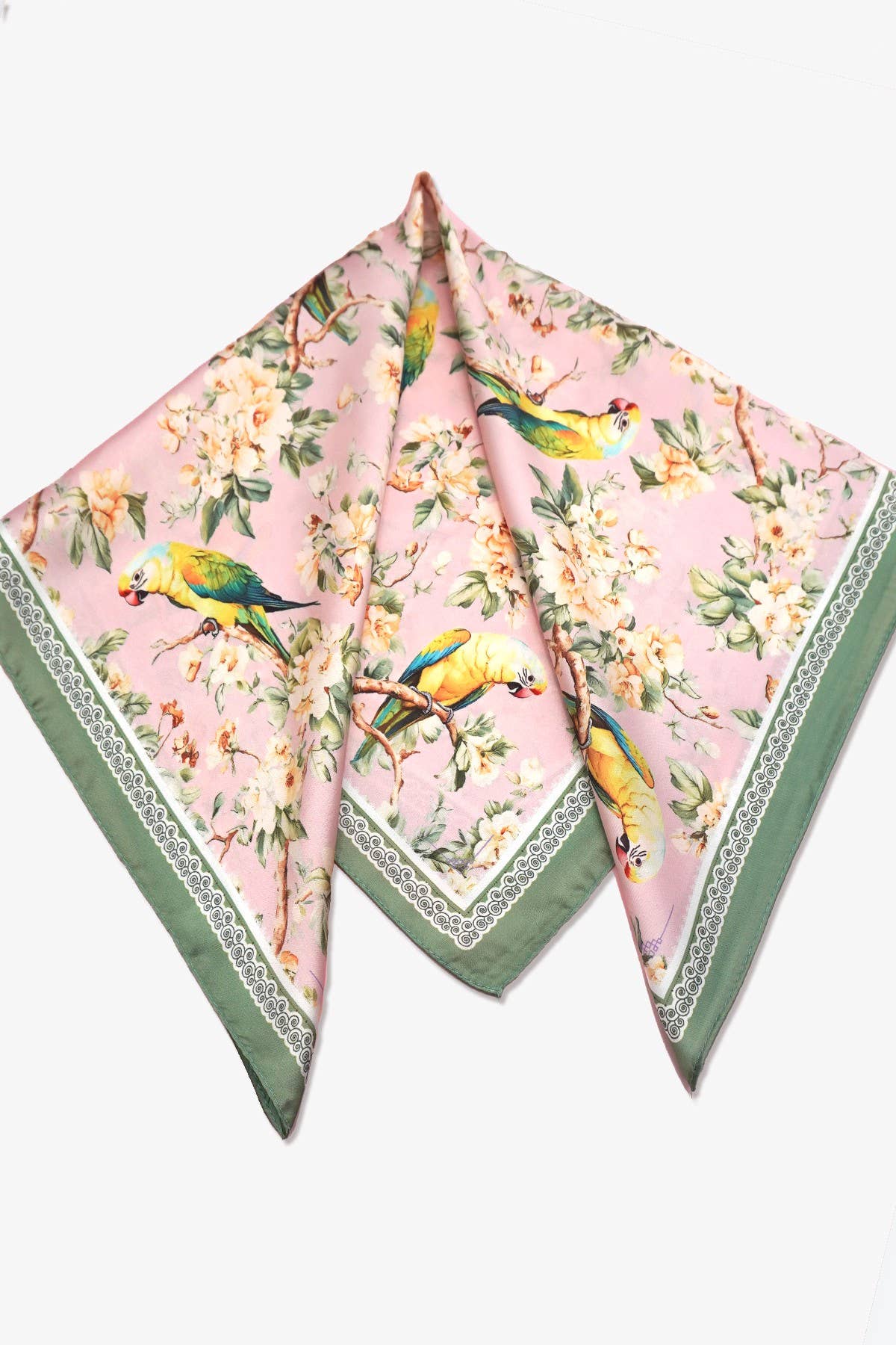 Pink FLORAL BIRD PRINT SILKY FEEL BANDANA SCARF | 40SC641 for wholesale on Faire3