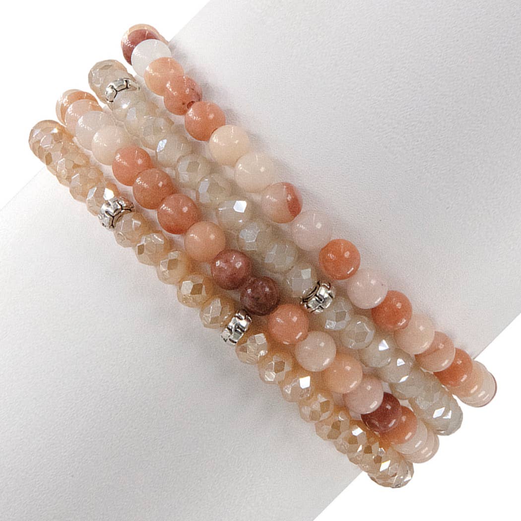 My Fun Colors - Wholesale Beaded Bracelet - Gemstone + Crystal Bead Stretch Bracelets, Set4 | 24 Styles!17