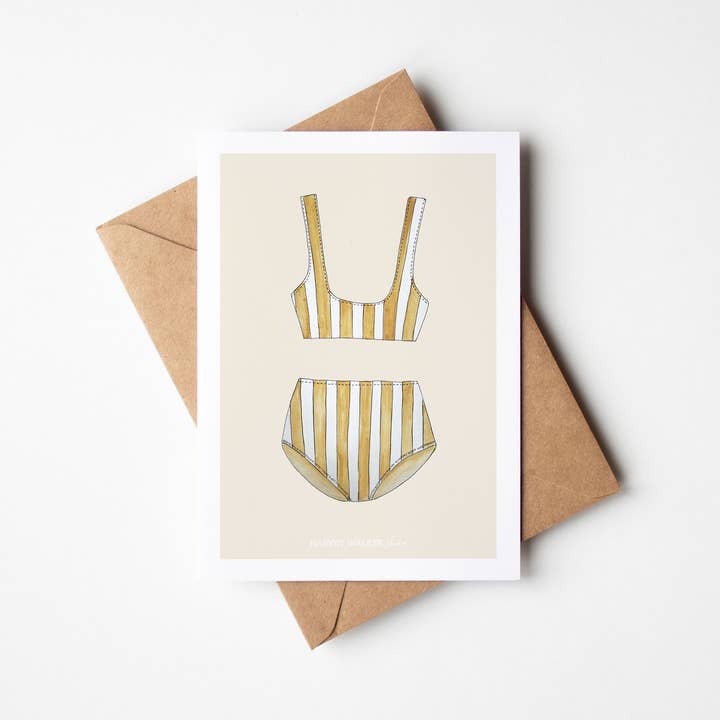 BEIGE BIKINI STRIPE _ Wenskaarten voor wholesale door Harvey Walker Studio