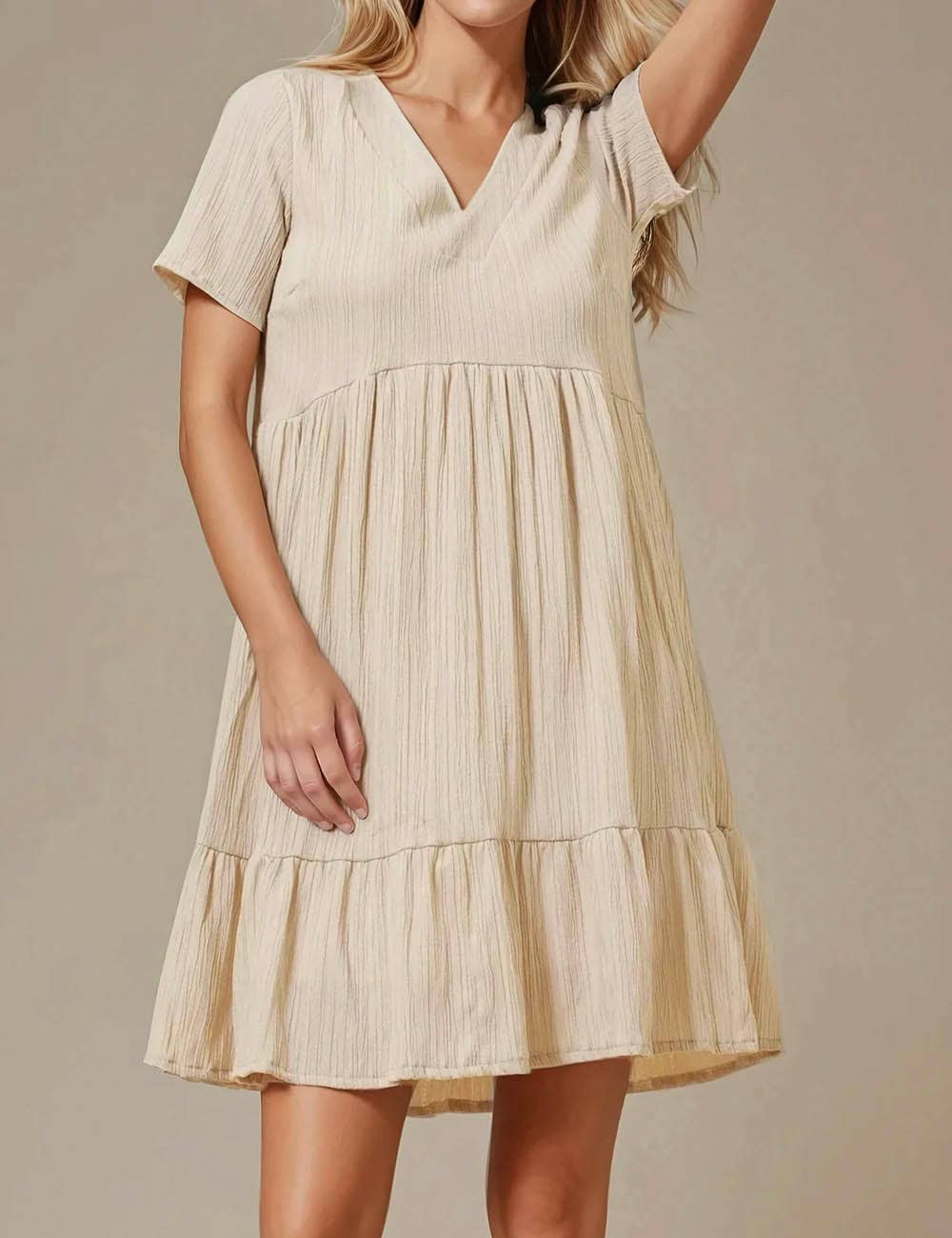 Sweetkama - Vente Robe – femme - Robe courte quotidienne à manches courtes et col en V32