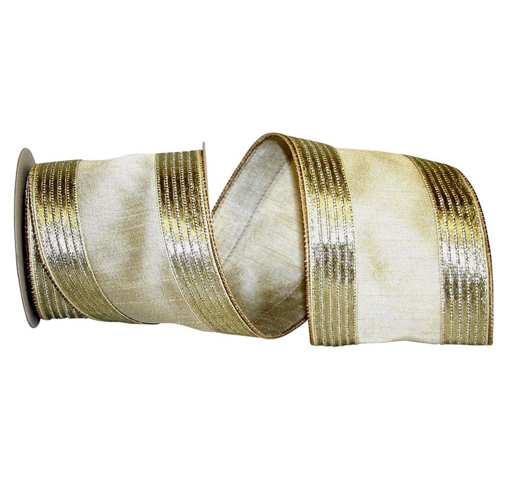 RELIANT RIBBON - Wholesale Ribbon - Gift Wrapping - Platinum Silk Metallic Wired Edge, Platinum, 4 In, 5 Yards
