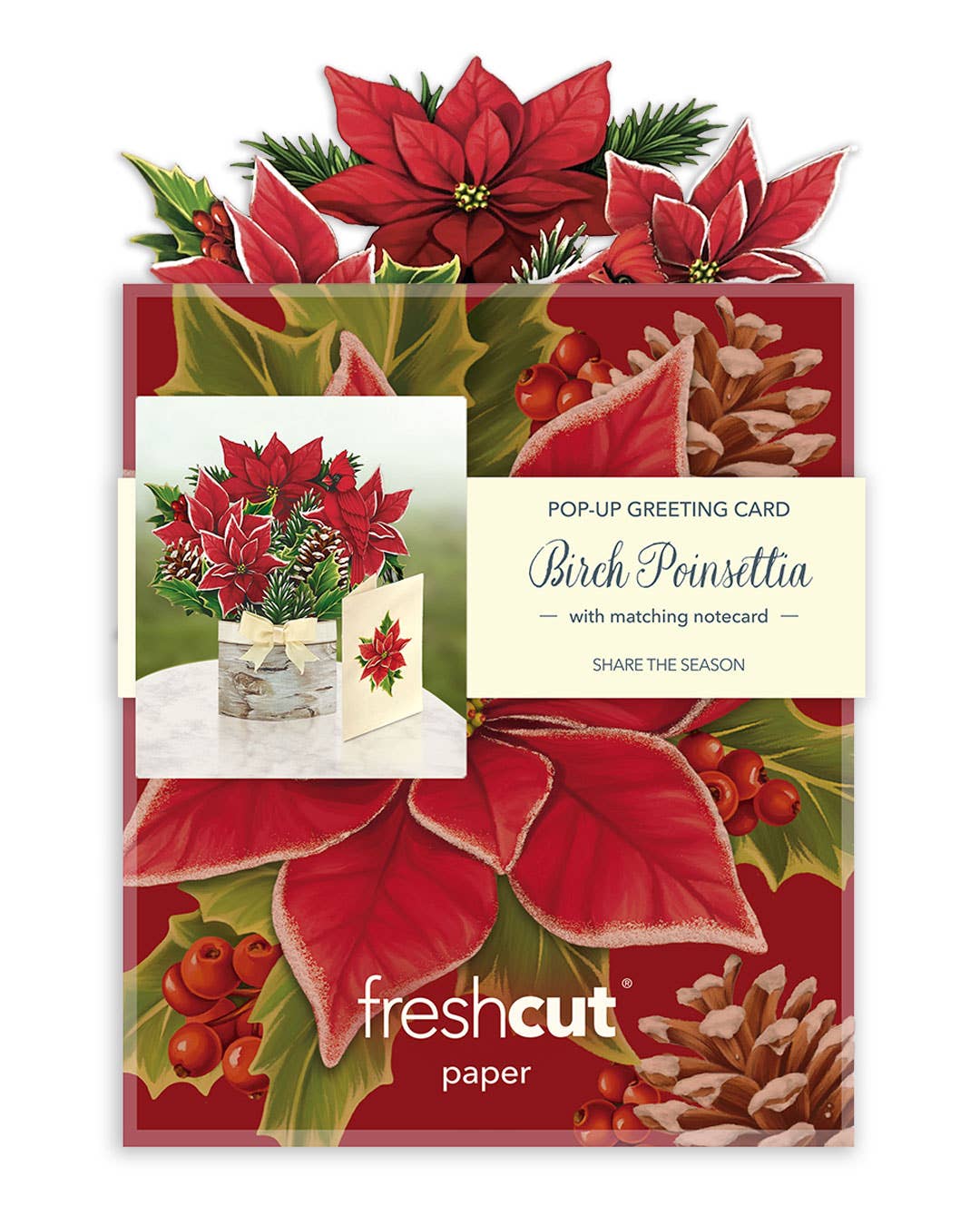 FreshCut Paper LLC - Wholesale Christmas Card - Mini Birch Poinsettia (10 Pop-up Greeting Cards)5
