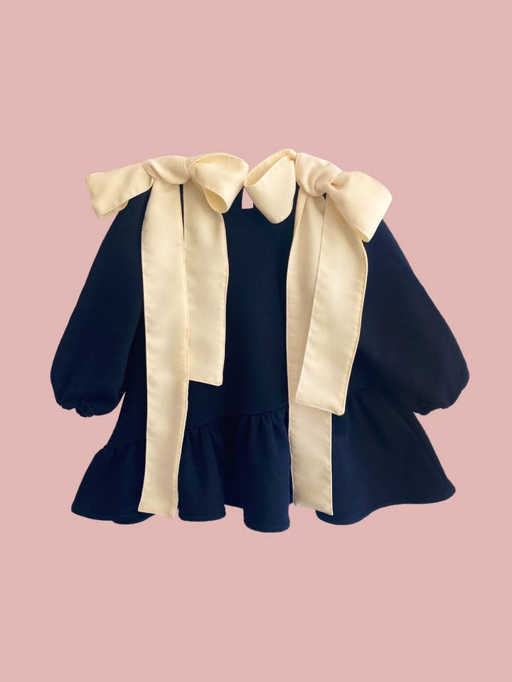 Vestido Juliette negro con lazos beige para venta al por mayor de Lua Melancia