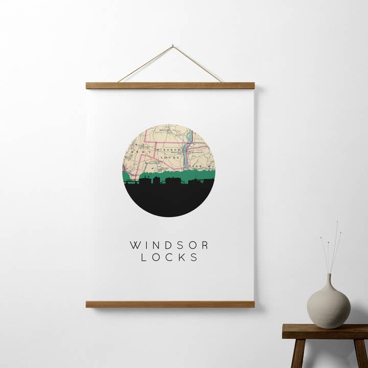 Windsor Locks CT skyline och karta konsttryck för wholesale av Paperfinch Design