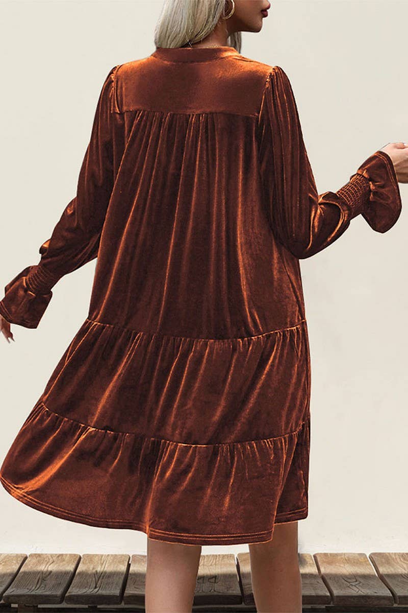 NINEXIS - Wholesale Dress - Women's - CWDMD3552_V-NECK LONG-SLEEVED SOLID COLOR VELVET DRESS6