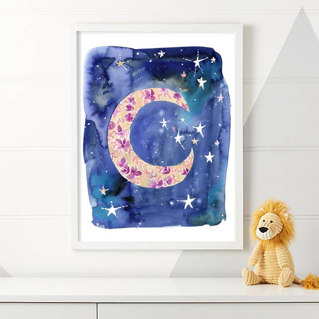 Floral Moon Celestial Art Print, Nursery Decor for wholesale by Aaryn West