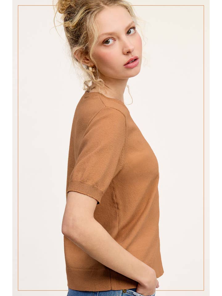 La Miel - Vente Pull en maille – femme - Haut en tricot extensible basique à manches courtes et bouffantes MCS360038