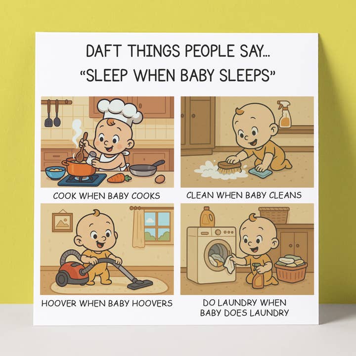 SLEEP WHEN BABY SLEEPS COMIC STRIP - NEW BABY CARD for wholesale by Pack a Punch Designs
