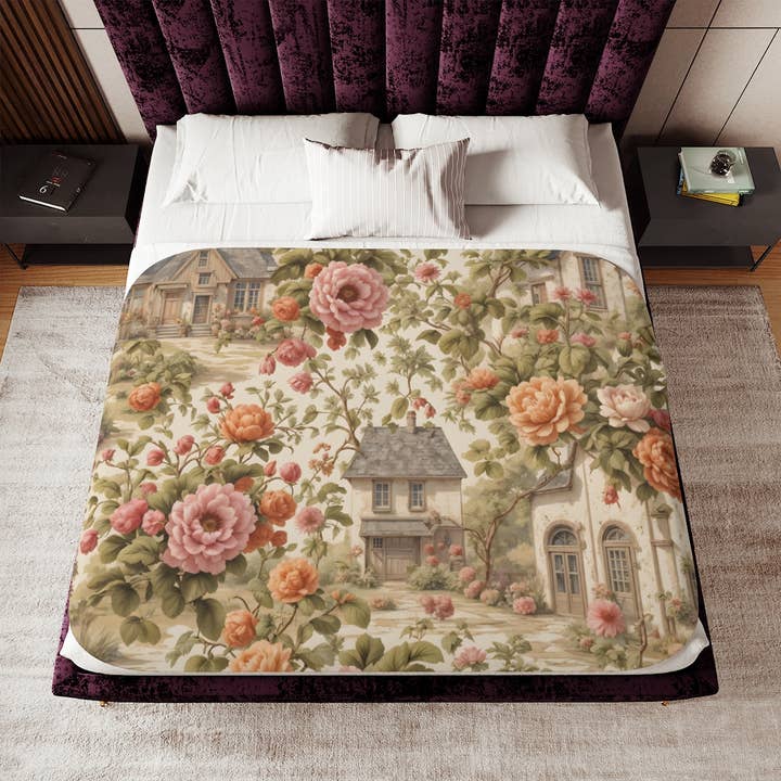 Pink Peony Floral Blanket, Large 60x80, Farmhouse Style for wholesale by Upside Down Owl Farm