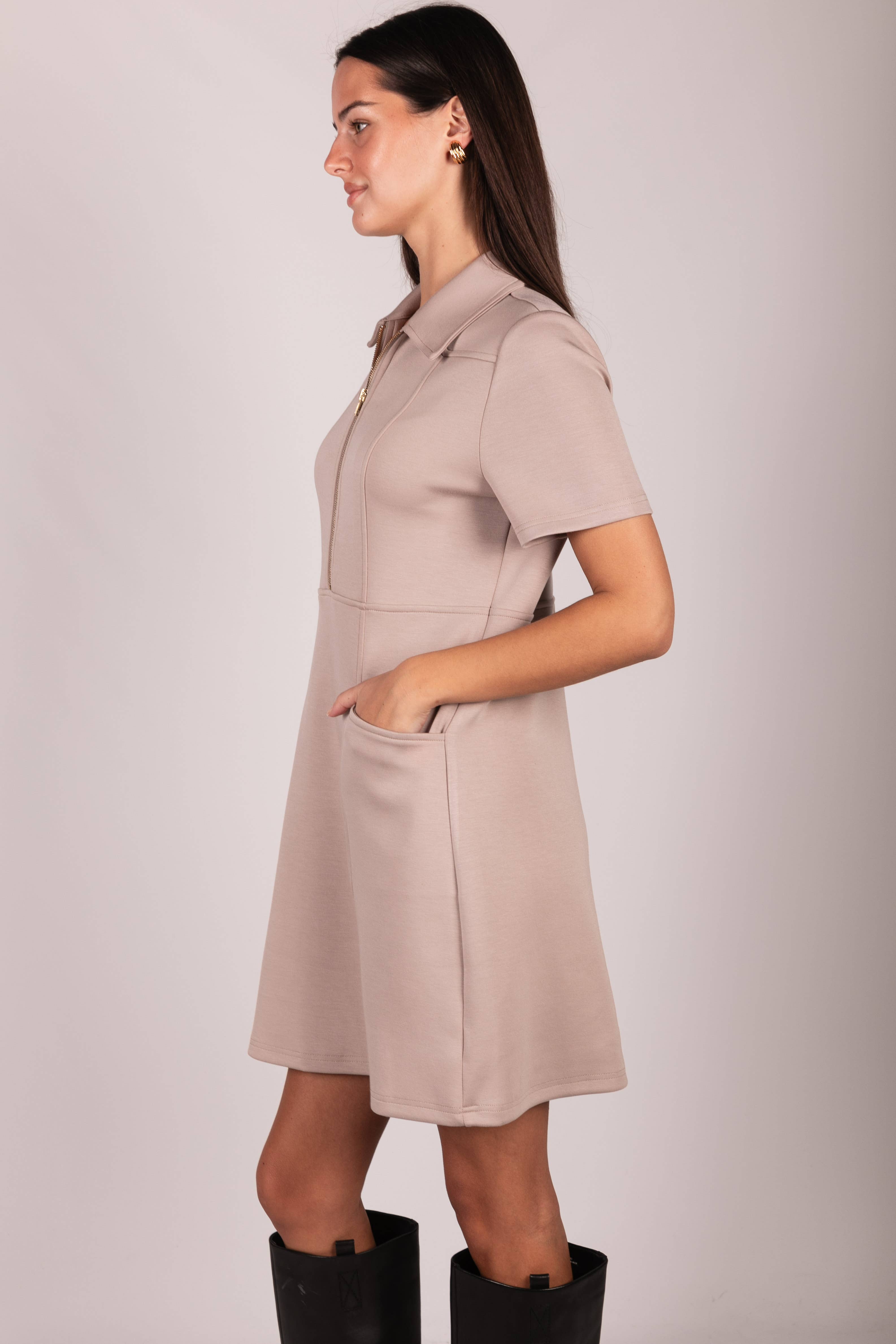 P. CILL - Wholesale Dress - Women's - P. CILL Butter Modal Quarter Zip Short Sleeve Dress23