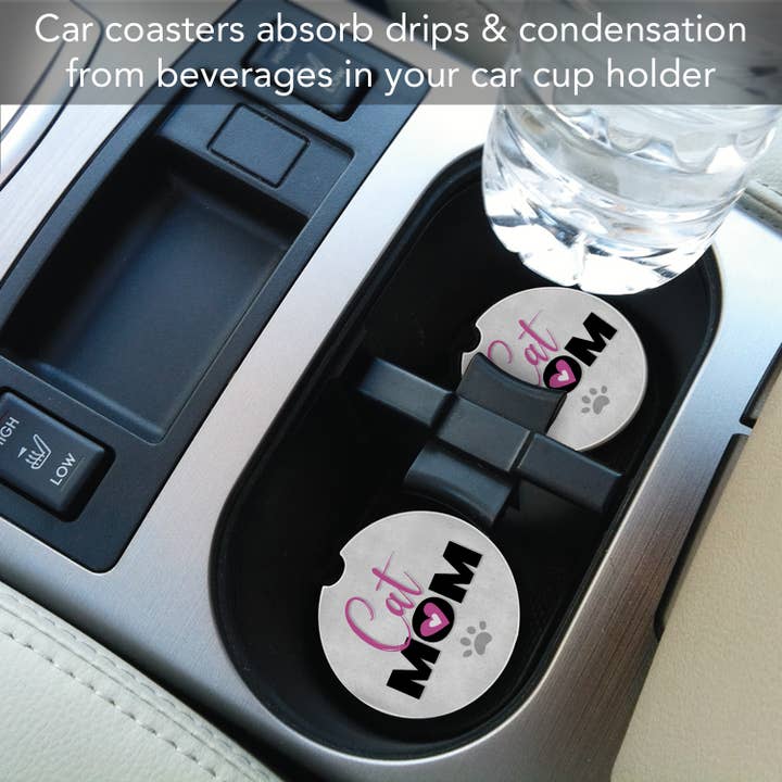 CounterArt/Highland Home/Thirstystone - Wholesale Car Coaster - Women's - Cat Mom Absorbent Stone Car Coaster 1 Pk4