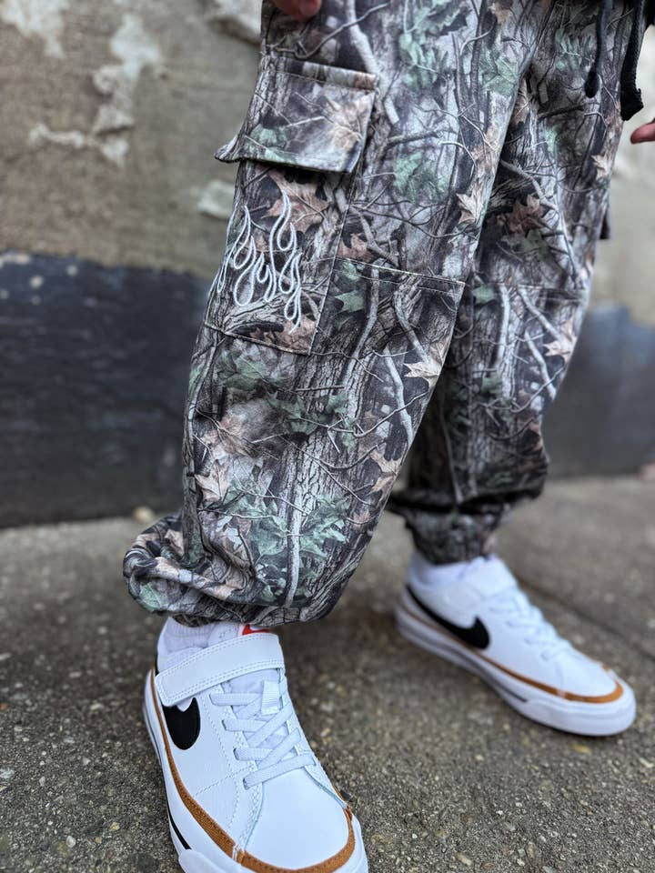 CAMO FLAME • CARGO JOGGERS for wholesale by Smiley Daze