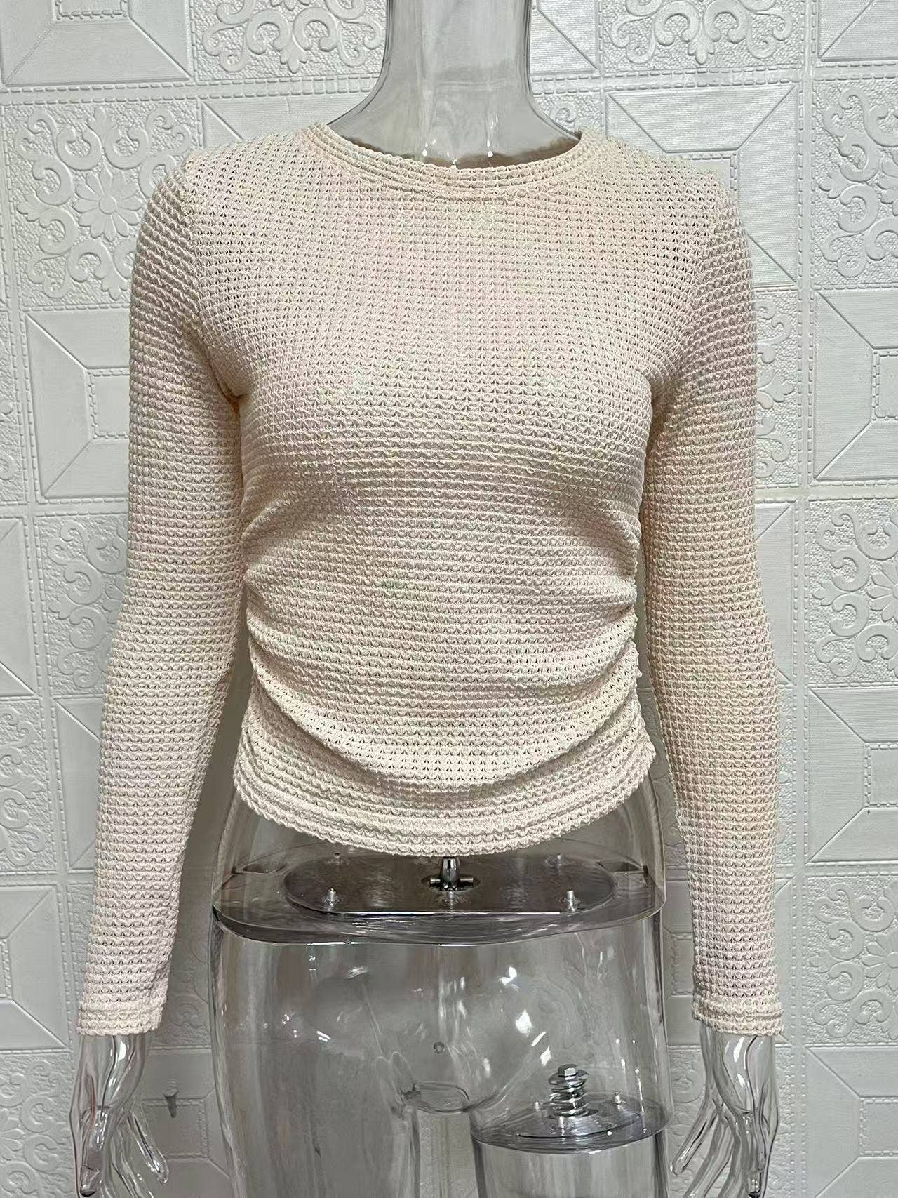 HIDDENBRAND - Wholesale T-Shirt - Women's - Plain Waffle Fitted long Sleeve Top11