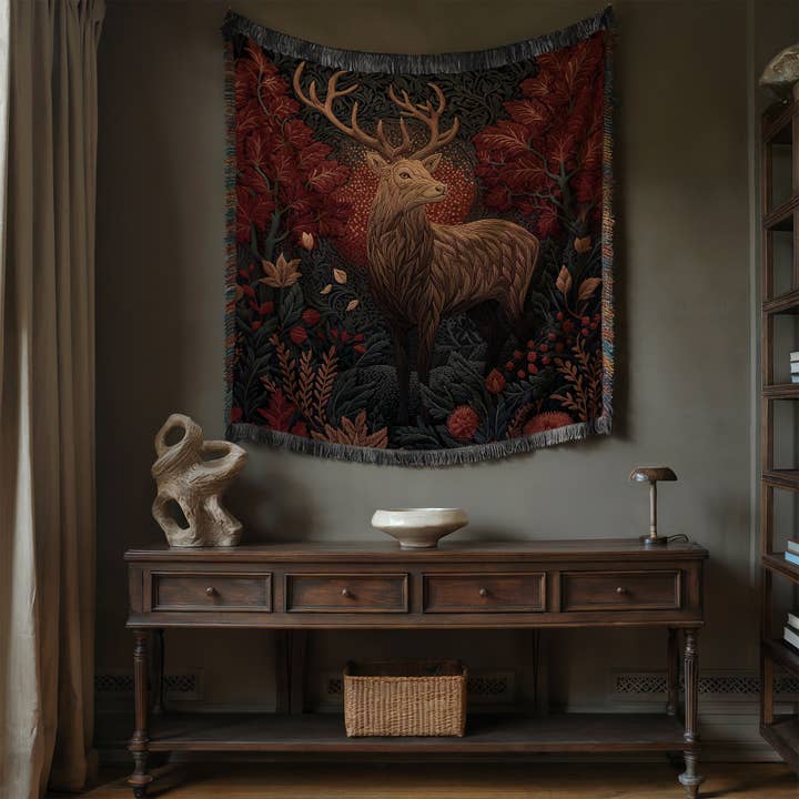 CasaIuliia - Wholesale Throw Blanket - Majestic Deer Blanket – Gothic Botanical Autumn Tapestry5