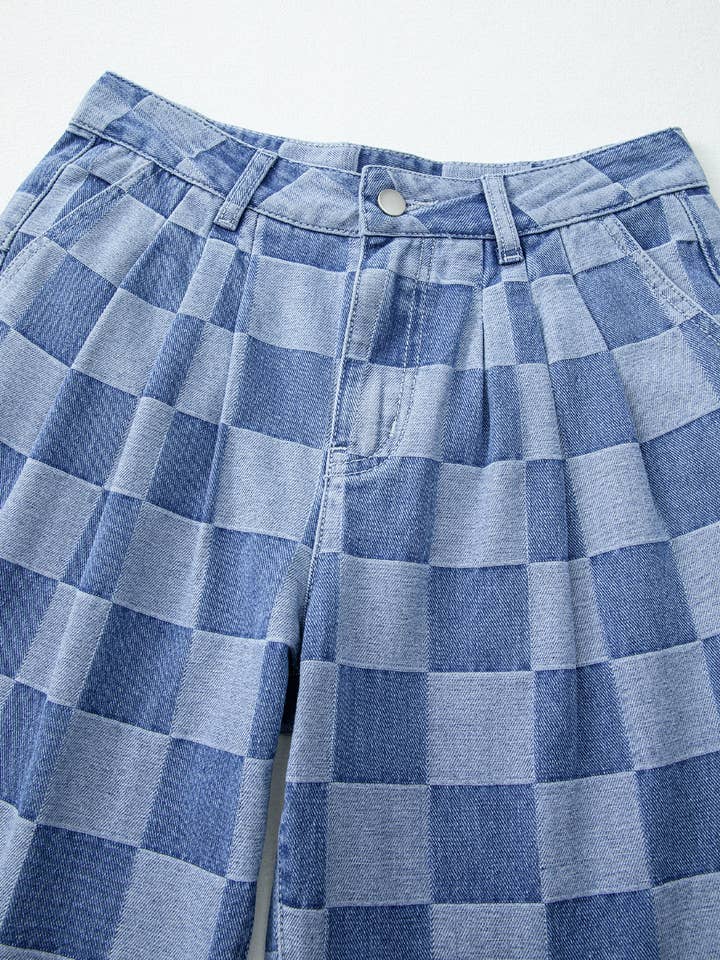 FULL TIME PURCHASE - Wholesale Jeans - Women's - Checkered Denim Wide Leg Jeans8