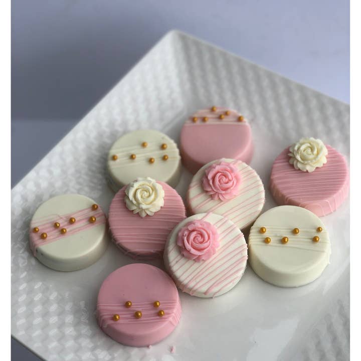 Chocolates Unlimited by Denise - Wholesale Chocolate Covered Sweets - Pink & White Flowered Chocolate Covered Oreos1