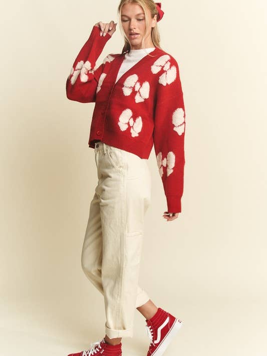 Ribbon Pattern Long Sleeve Loose Cropped Cardigan for wholesale by JADE BY JANE