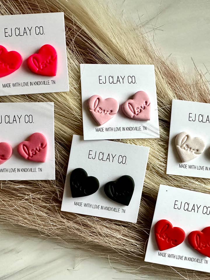 LOVE Heart Studs for wholesale by EJ Clay Co