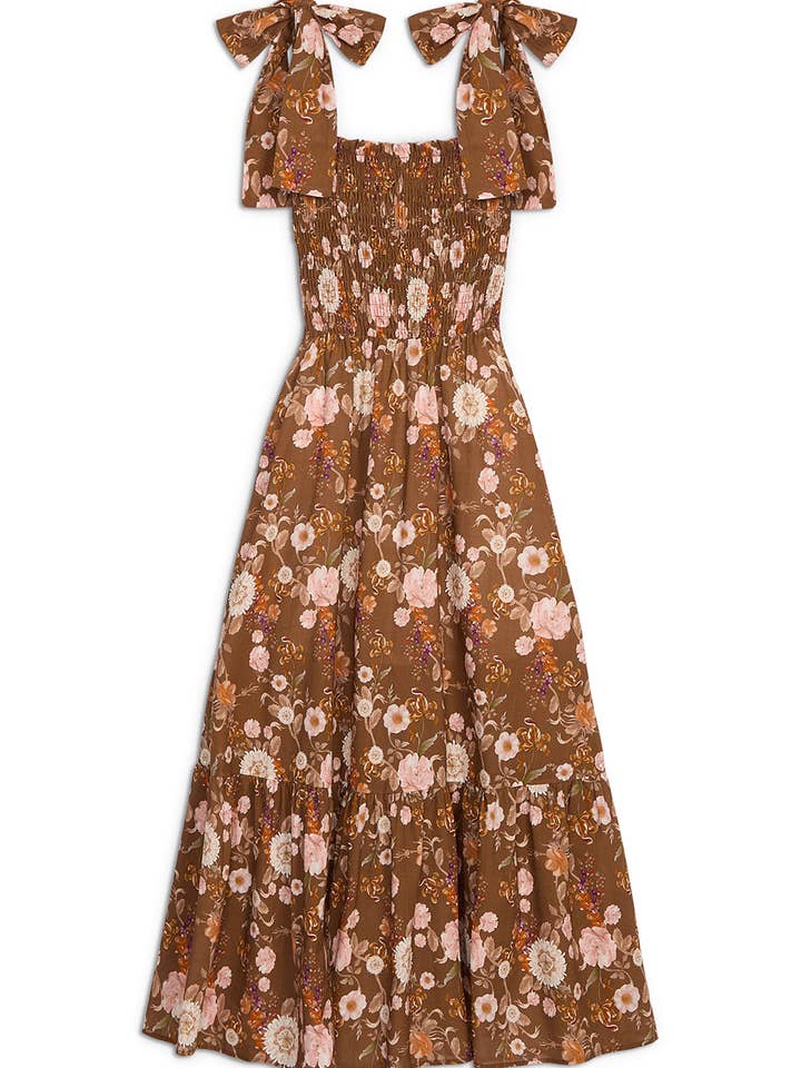 Kathleen Maeve - Wholesale Dress - Women's - Emma Bow Maxi Dress | Brown Chinoiserie