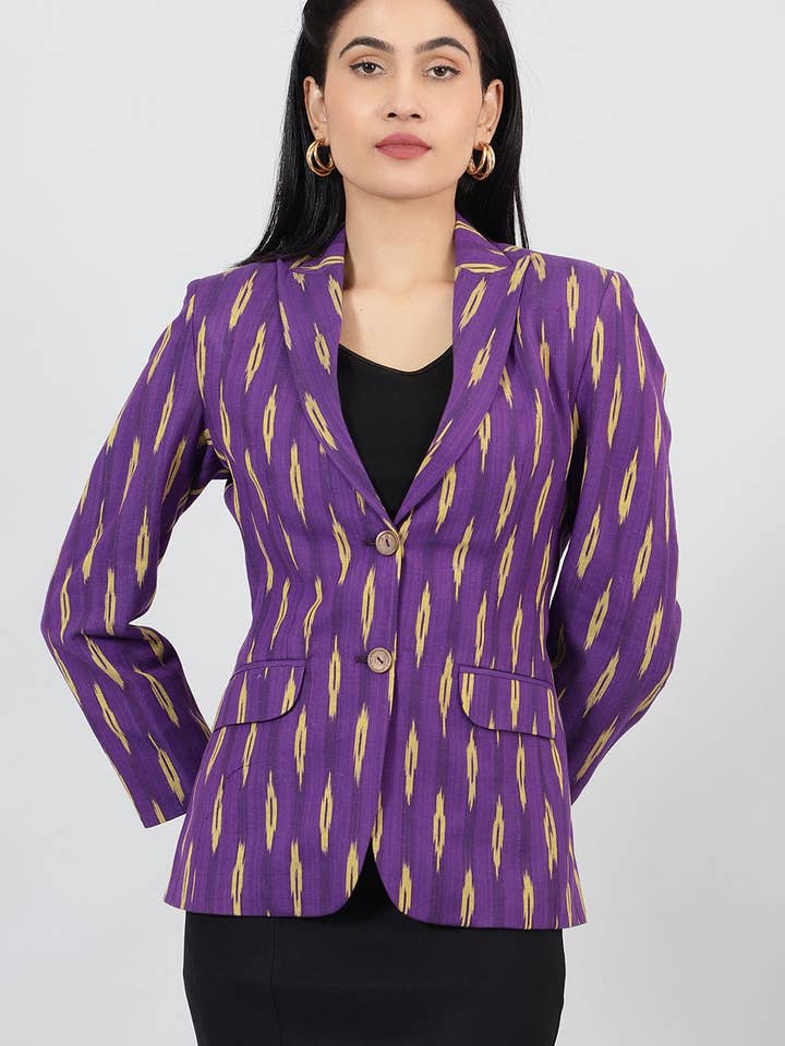 Ikat Purple Cotton Blazer for wholesale by INDOPHILIA