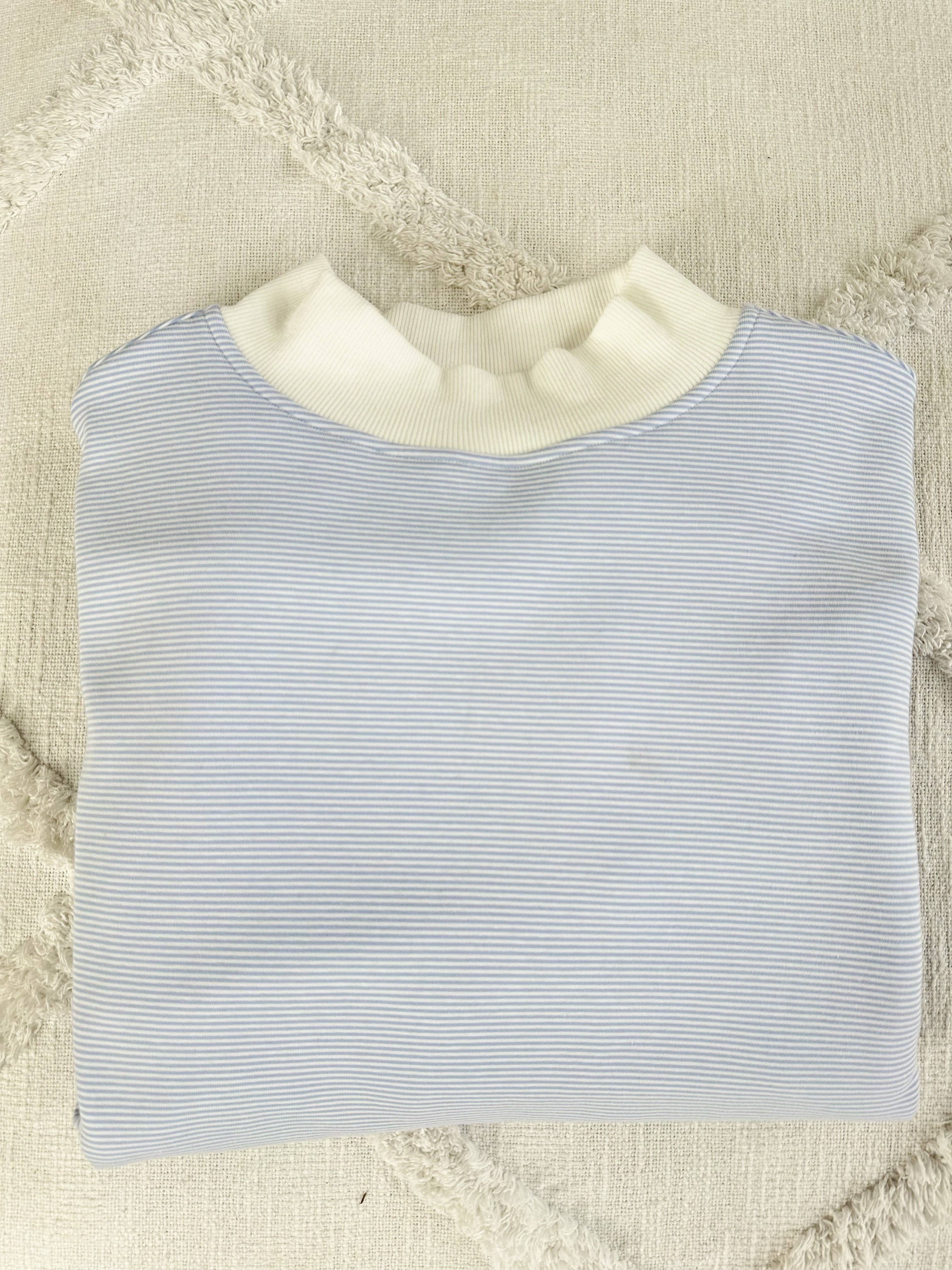 Blue and White Mini Striped Mockneck Sweatshirt for wholesale on Faire3