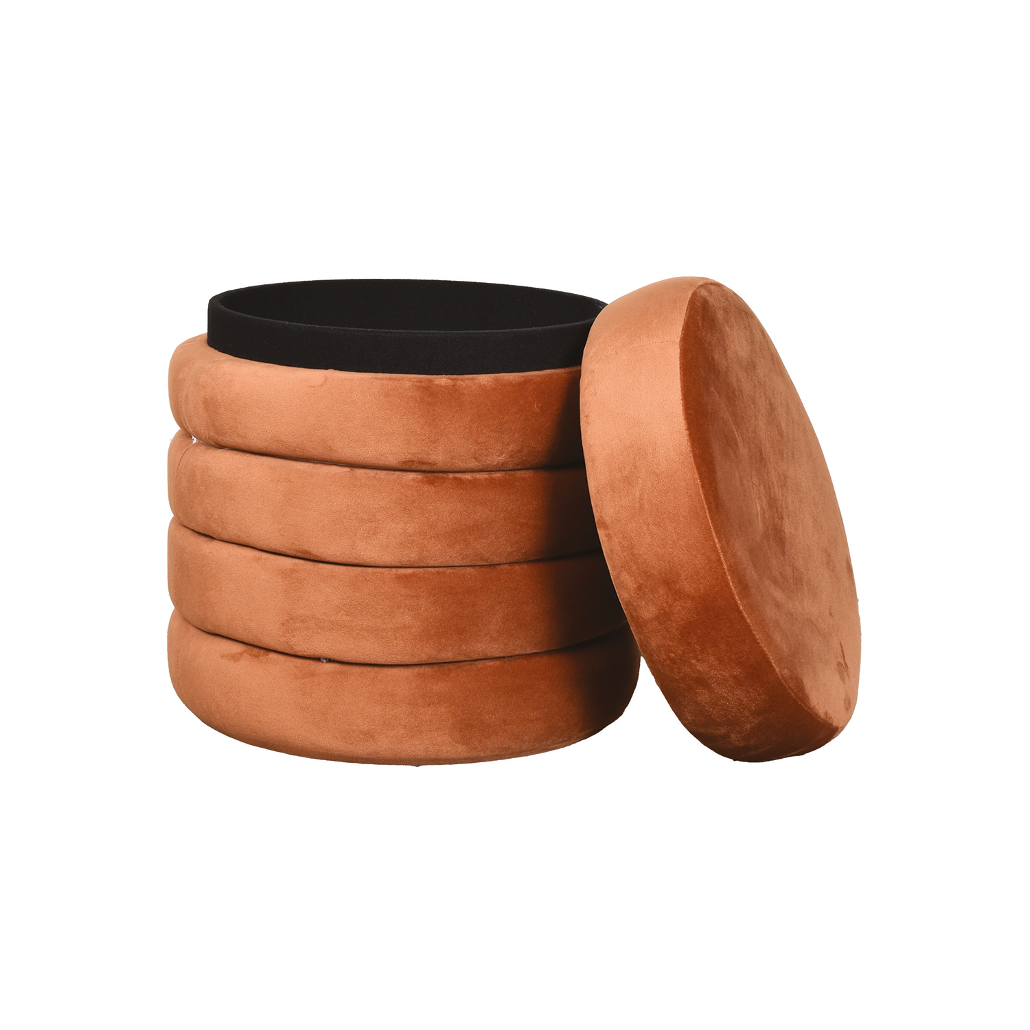 Opjet Paris - Wholesale Stool - Noé velvet storage stool terracotta D36 H37cm4