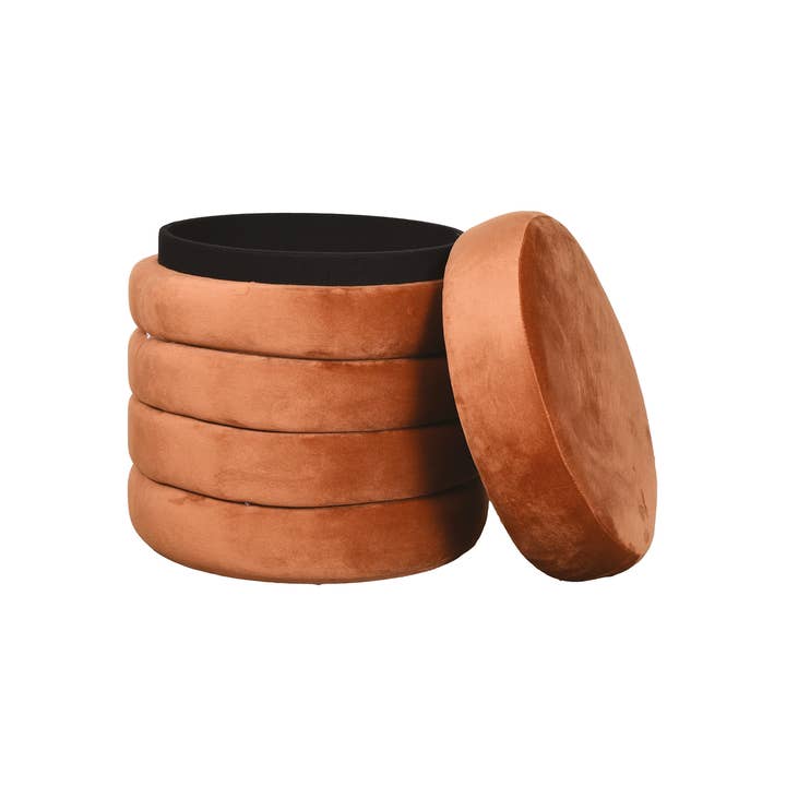 Opjet Paris - Wholesale Stool - Noé velvet storage stool terracotta D36 H37cm4