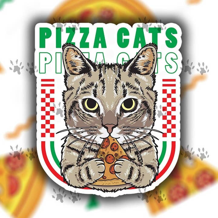 Pizza Cat Sticker - White, Cat Lover, Funny Sticker, Funny Quotes, Humor, Decal, Laptop, Water Bottle, Tumbler, Cooler, Toolbox, Gift Idea for wholesale by The Red Otter