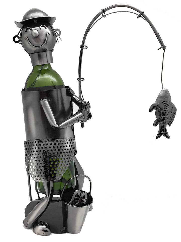 16" Wine Bottle Holder Fisherman for wholesale by Three Star IM/EX Inc.