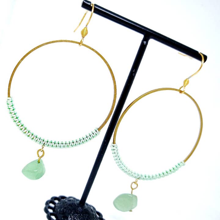 miss camille - Wholesale Dangle Earrings - Large macrame and stone hoop earrings4