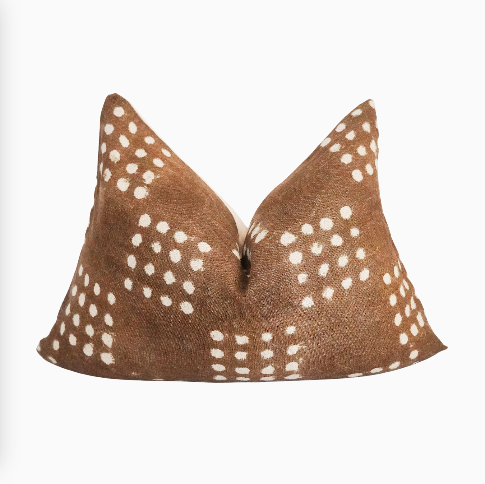 RuffledThread - Vente Housse de coussin - Housse de Coussin Lombaire en Lin Brun Rouille à Pois Blancs Terracotta0