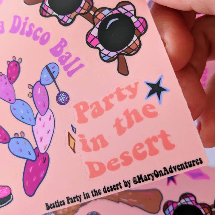 Mary Felker Art and Design - Wholesale Sticker - Disco and Desert Themed Sticker Sheet, Pink Sticker Sheet6