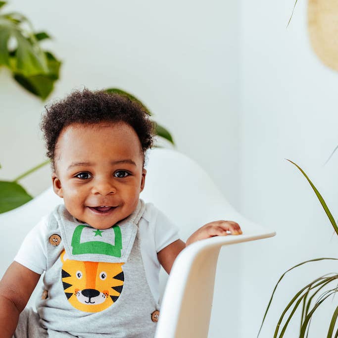 Embroidered tiger dungarees for wholesale by Bibevie