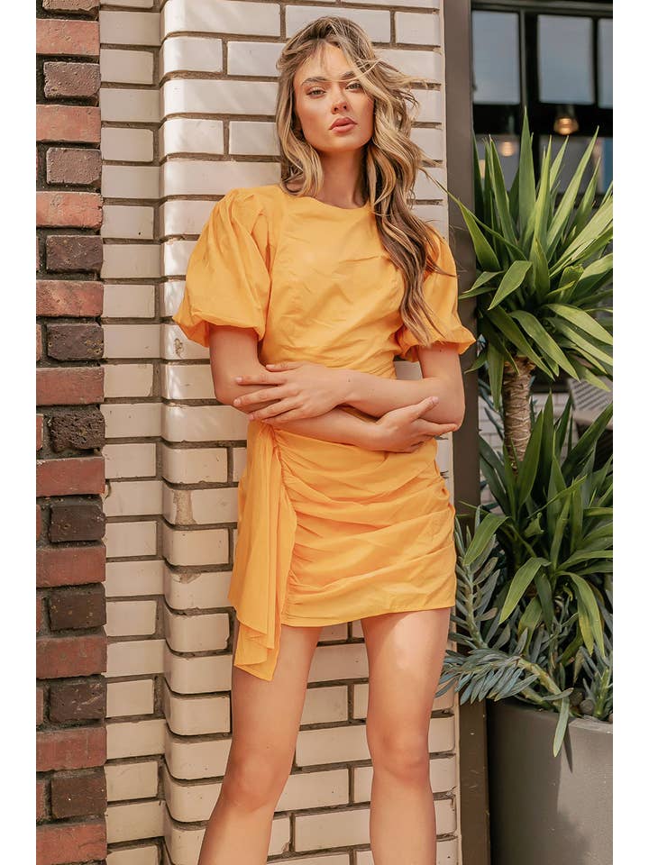 Strut & Bolt - Wholesale Dress - Women's - Ruched Short Puff Sleeve Voile Mini Dress46