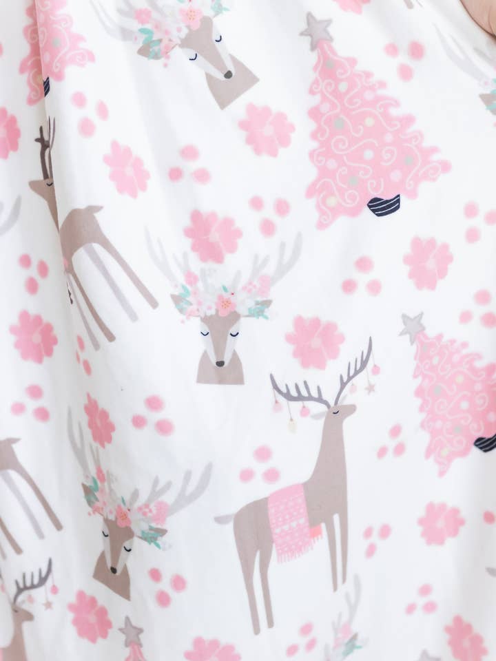 Oopsie Daisy - Wholesale Nightdress - Kids - Kids Pink Christmas Holiday Reindeer Ruffle Lounge Play Gown