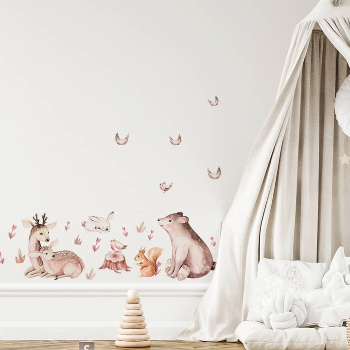 Watercolour Forest Friends Wall Stickers for wholesale by Mica-Mica