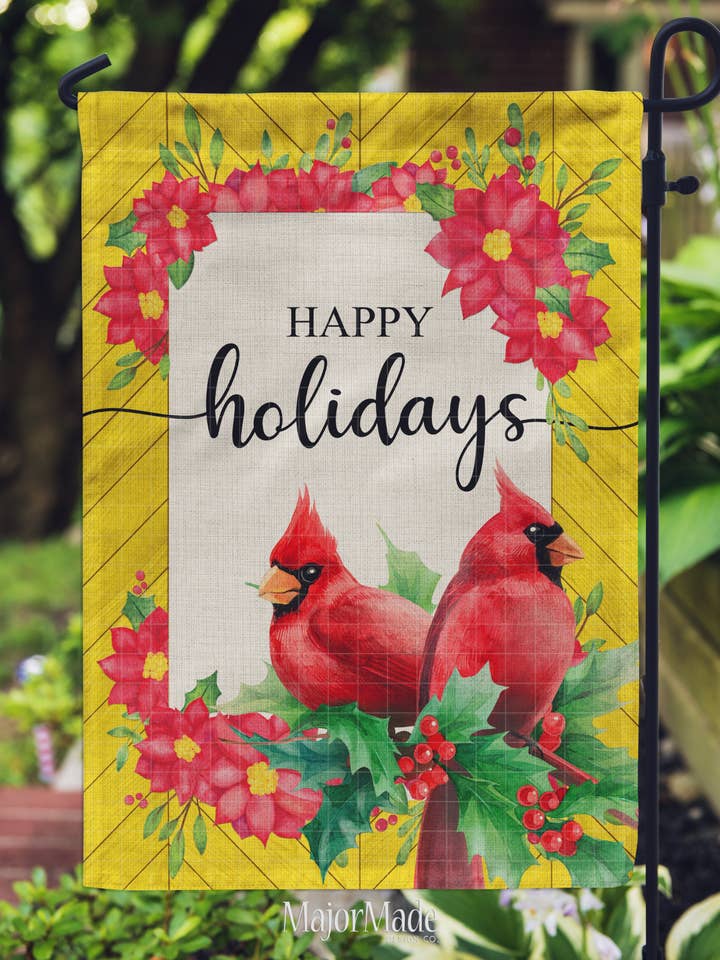 Bandiera da giardino - Happy Holidays Red per la vendita all'ingrosso da parte di MajorMade Design Co