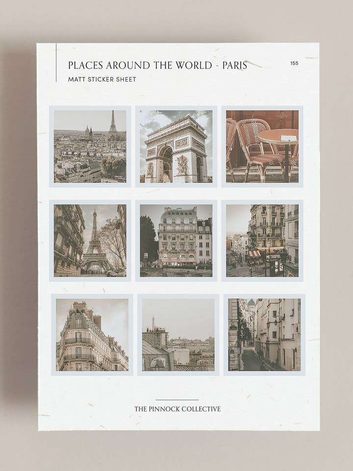 Paris Themed Sticker Sheet for wholesale by The Pinnock Collective (Duty Paid)