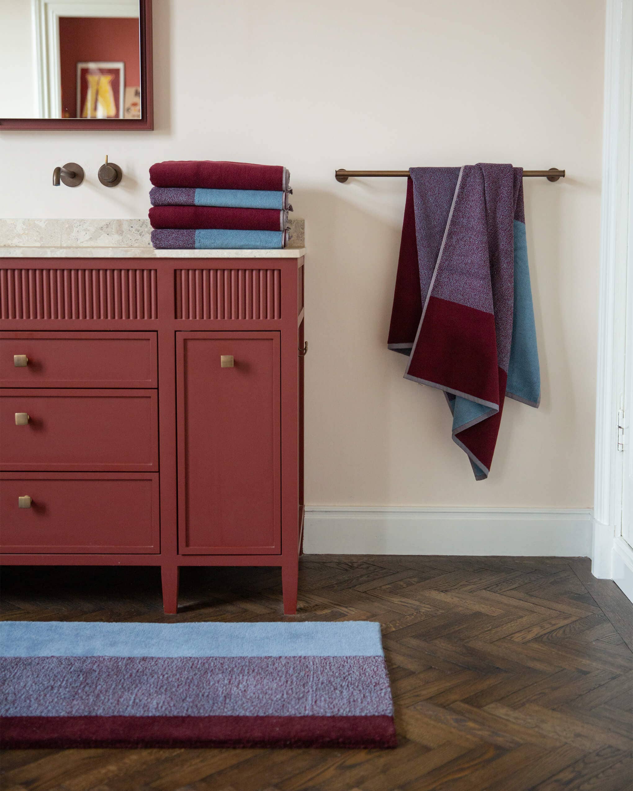 Bleu ciel Bordeaux Set de serviettes de bain Blend Sky Blue Bordeaux (2 pièces) en vente sur Faire10