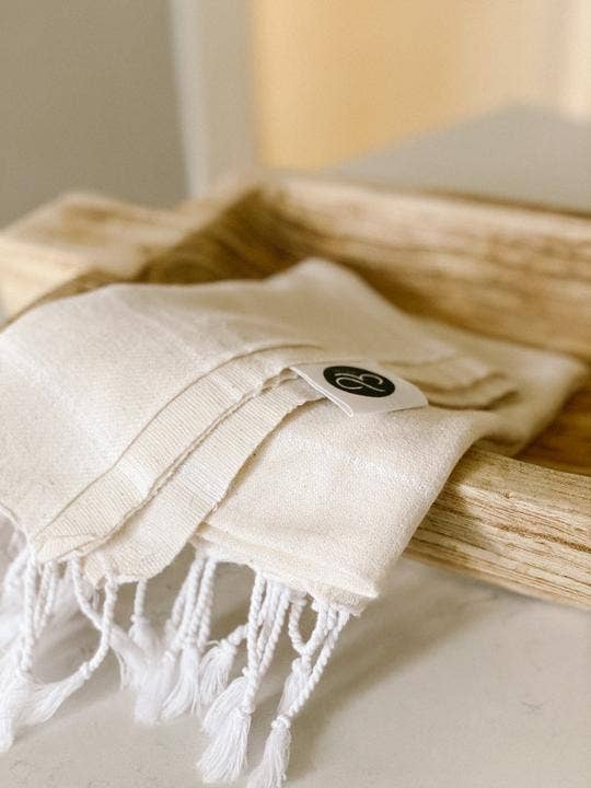 Bordered Collection Bamboo Turkish Hand Towel Fingertip Towels Set of 4 