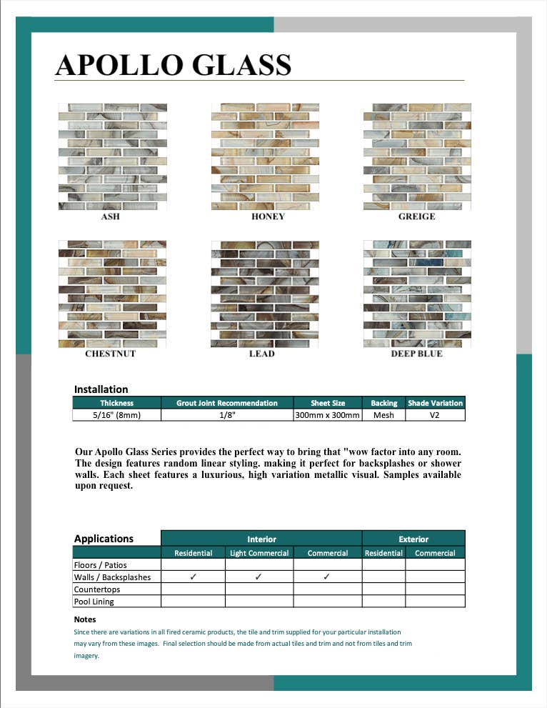 Thomas Avenue Ceramics - Vente Carrelages muraux - Mosaïques linéaires aléatoires en verre nacré de 12 « x 12"11
