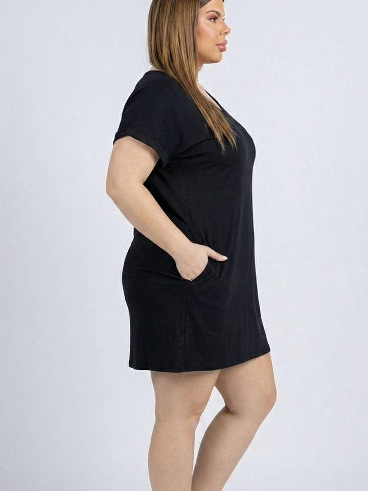 CAPELLA APPAREL - Venta al por mayor Vestido - Mujer - Minivestido con bolsillo y manga casquillo de talla grande1