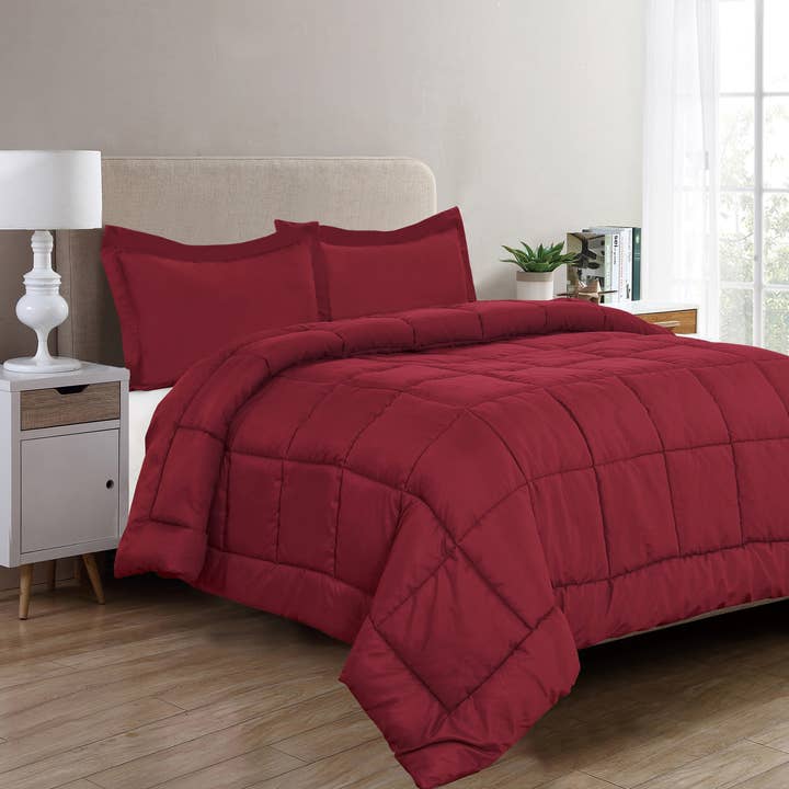 Elegant Comfort 3-Piece Solid Box Stitched Comforter & Shams - Double-Filled Comforter for wholesale by Elegant Comfort