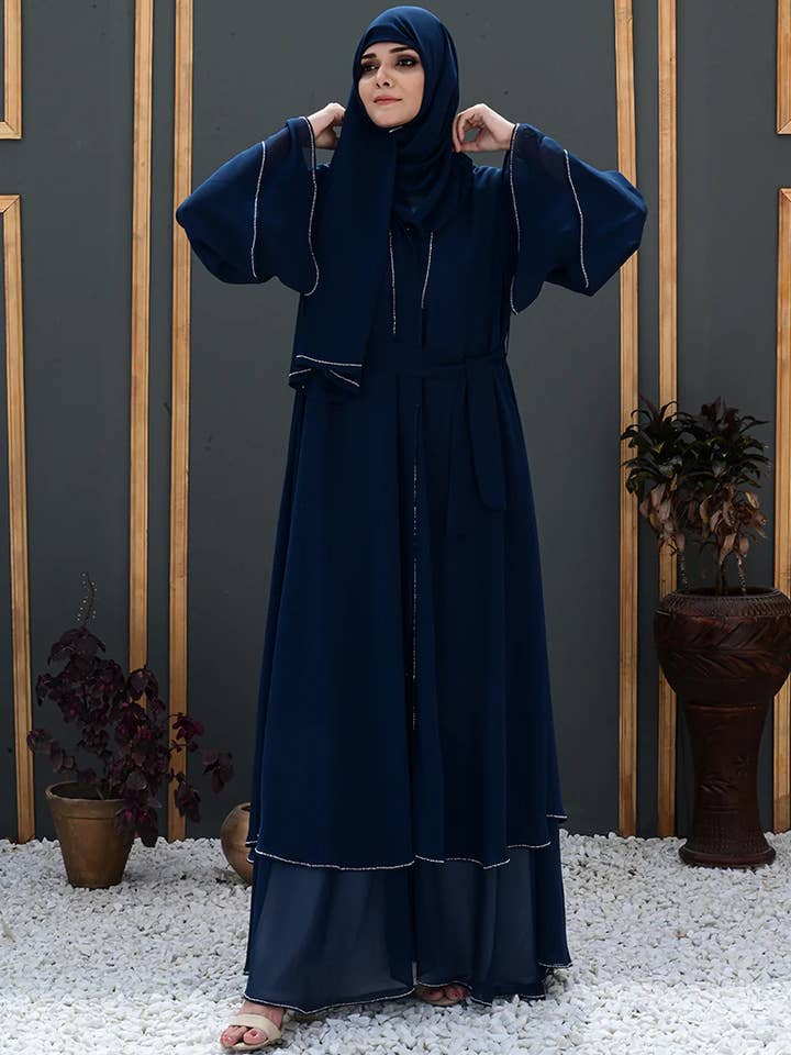 Multi Colored Sareena Front Open Stonework Abaya for wholesale on Faire3