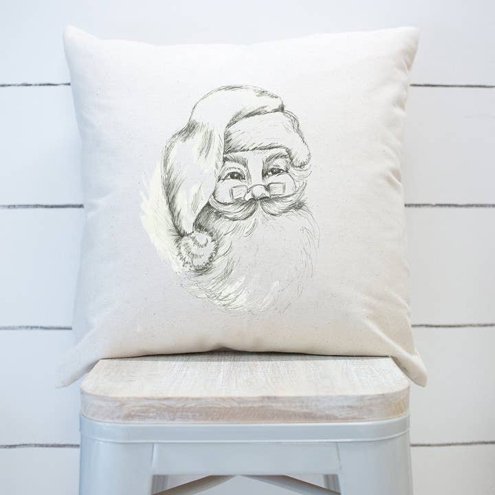 Håndtegnet Santa jul Vintage bondehus pudebetræk for engroshandel hos Rising Tide Vintage