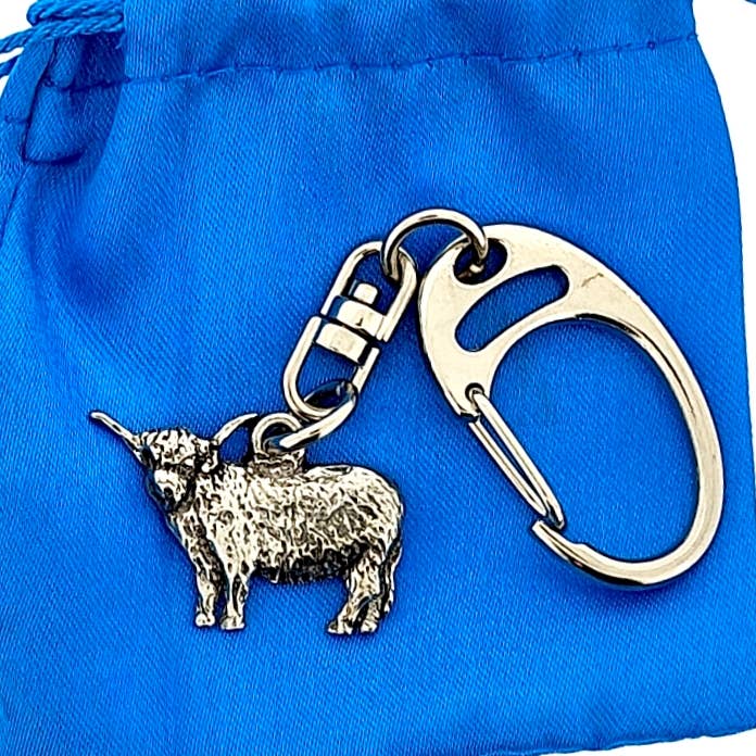 Highland Cow Pewter Keyring for wholesale by Pageant Pewter