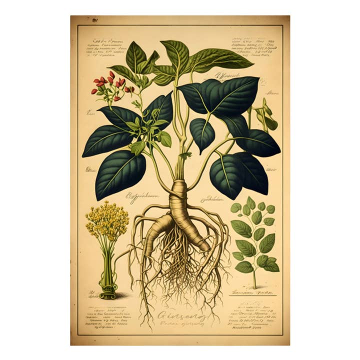 Light Ginseng Canvas Print - Herbal Art for Home or Office - Apothecary Decor for wholesale by Print Pothecary
