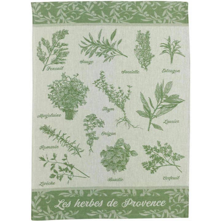 Jacquard tea towel Herbes de Provence Green 50 x 70 for wholesale by Maison Vivaraise & La Cerise sur le Gâteau